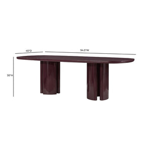 TOV Furniture Zola 94.5" Oval Dining Table - Contemporary Glamour with High-Gloss Finish for Stylish Gatherings Burgundy REN-D5120-15