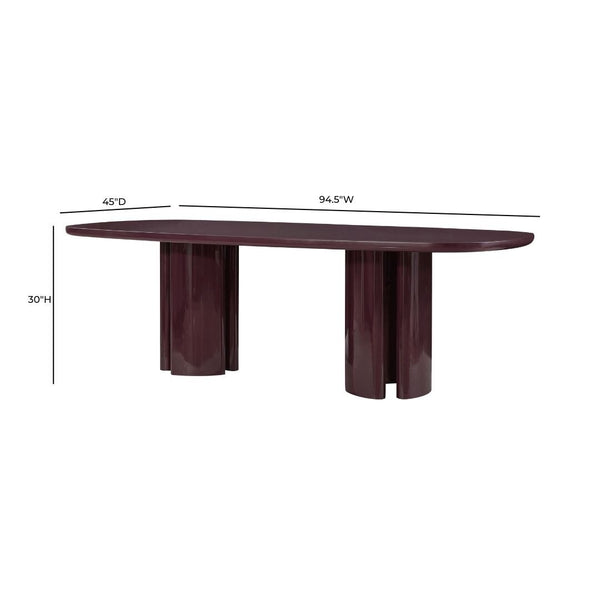TOV Furniture Zola 94.5" Oval Dining Table - Contemporary Glamour with High-Gloss Finish for Stylish Gatherings Burgundy REN-D5120-15