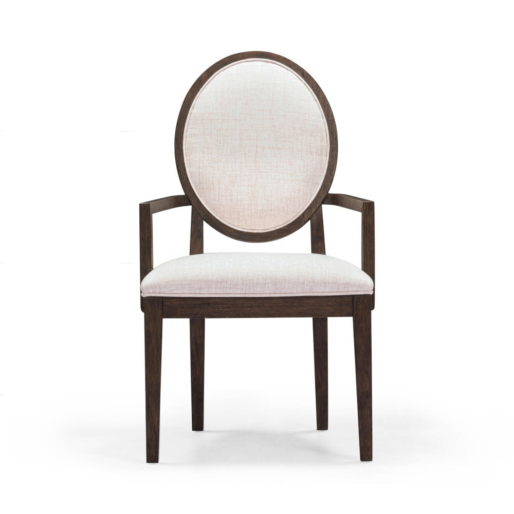 TOV Furniture Mila Dining Armchair Set - Elegant Dark Brown Rubberwood & Beige Water-Repellent Upholstery Pair REN-D801-12