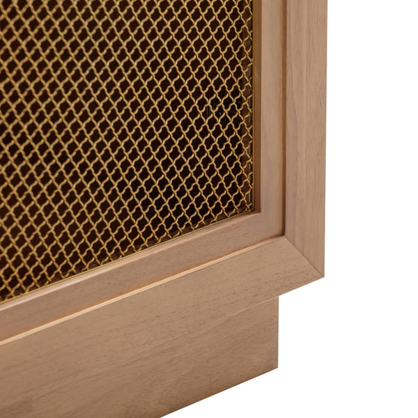 TOV Furniture Nolan 72" Wood Console - Stylish Modern Storage Solution with Brass Mesh & Cable Management Features Natural REN-E6040-1