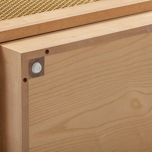 TOV Furniture Nolan 72" Wood Console - Stylish Modern Storage Solution with Brass Mesh & Cable Management Features Natural REN-E6040-1