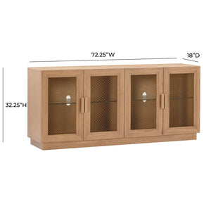 TOV Furniture Nolan 72" Wood Console - Stylish Modern Storage Solution with Brass Mesh & Cable Management Features Natural REN-E6040-1