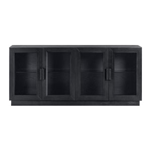 TOV Furniture Nolan 72" Wood Console - Stylish Modern Storage Solution with Brass Mesh & Cable Management Features Black REN-E6041-1