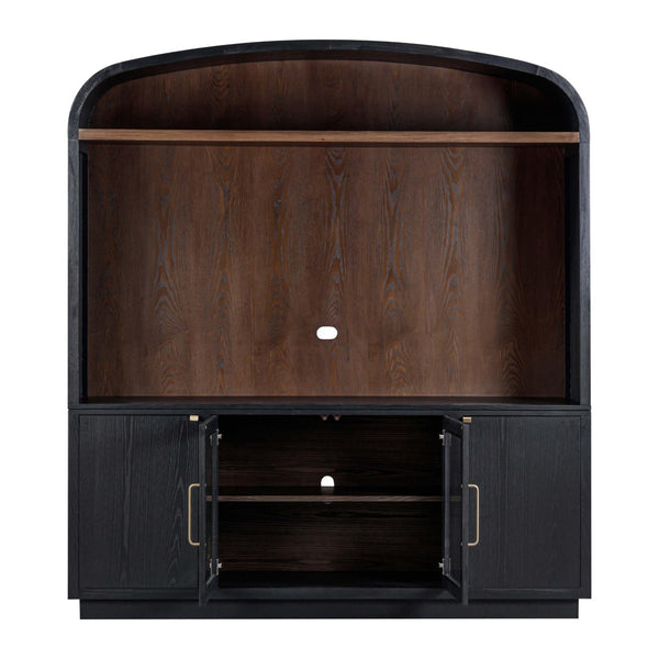 TOV Furniture Marlow 77" Wood Entertainment Center with Curved Hutch, Stylish Storage, and Cable Management Solutions Black REN-E7140-ENT