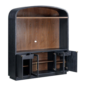 TOV Furniture Marlow 77" Wood Entertainment Center with Curved Hutch, Stylish Storage, and Cable Management Solutions Black REN-E7140-ENT