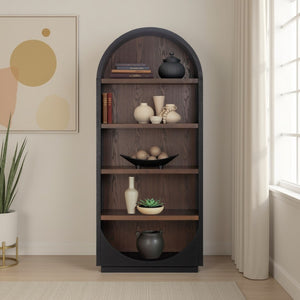 TOV Furniture Marlow Wood Bookcase – Stylish Arched Frame with Open Shelving for Modern Living Spaces and Decor Black REN-H710-45
