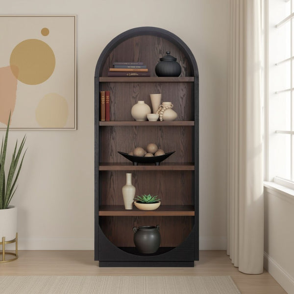 TOV Furniture Marlow Wood Bookcase – Stylish Arched Frame with Open Shelving for Modern Living Spaces and Decor Black REN-H710-45