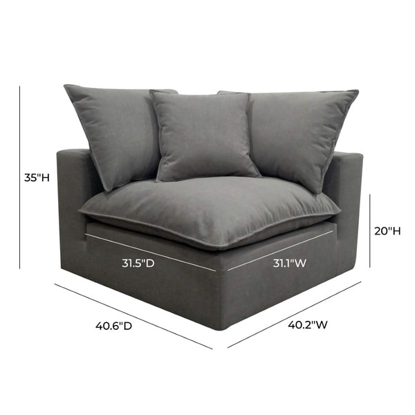 TOV Furniture Cali Modular Corner Chair - Stylish Performance Fabric Seating for Custom Configurations & Comfort Slate REN-L0090-C