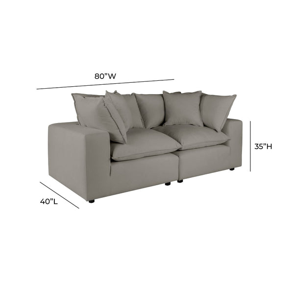 TOV Furniture Cali 80" Modular Loveseat – Versatile Performance Fabric with Contemporary Design for Modern Living Slate REN-L0090-LS