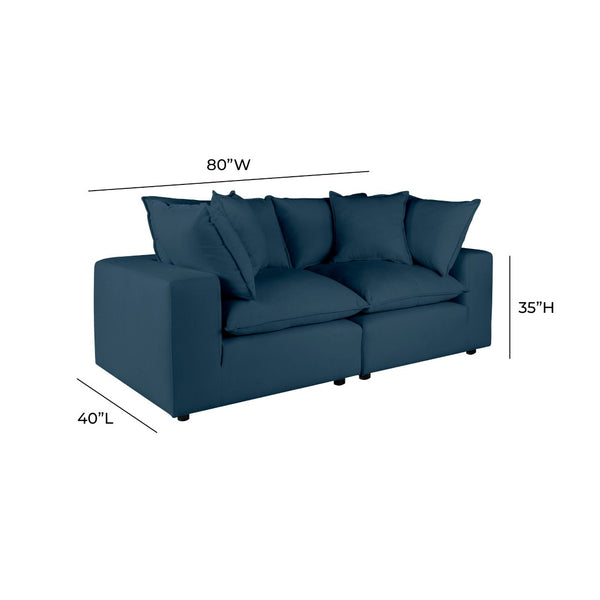 TOV Furniture Cali 80" Modular Loveseat – Versatile Performance Fabric with Contemporary Design for Modern Living Navy REN-L0096-LS