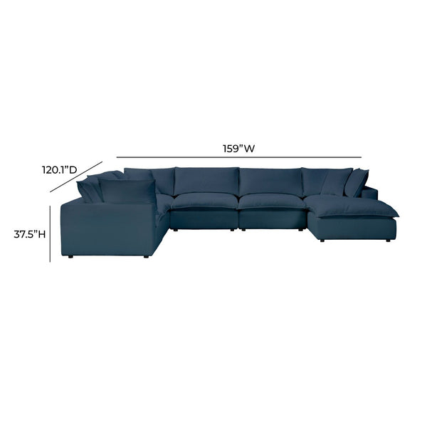 TOV Furniture Cali 7-Piece Modular Sectional Sofa with Performance Fabric for Versatile Living Space Solutions Navy REN-L0096-SEC2