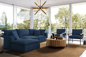 TOV Furniture Cali 4-Piece Modular Sectional Sofa - Stylish Performance Fabric for Versatile, Modern Living Spaces Navy REN-L0096-SEC