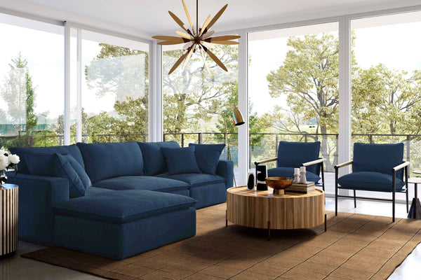 TOV Furniture Cali 4-Piece Modular Sectional Sofa - Stylish Performance Fabric for Versatile, Modern Living Spaces Navy REN-L0096-SEC