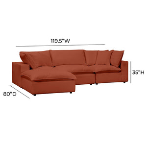 TOV Furniture Cali 4-Piece Modular Sectional Sofa - Stylish Performance Fabric for Versatile, Modern Living Spaces Rust REN-L0098-SEC