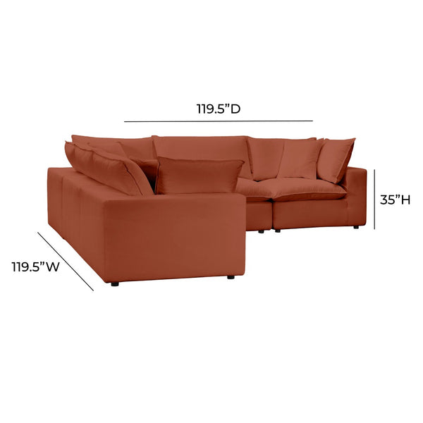 TOV Furniture Cali Modular L-Sectional Sofa: Versatile Performance Fabric Design for Modern Comfort & Style Rust REN-L0098-SEC1