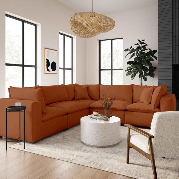 TOV Furniture Cali Modular L-Sectional Sofa: Versatile Performance Fabric Design for Modern Comfort & Style Rust REN-L0098-SEC1