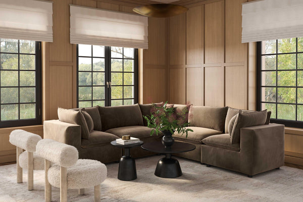 TOV Furniture Cali 5-Piece Chocolate Brown Performance Velvet L-Sectional - Luxurious Comfort for Any Space REN-L0110-SEC-1