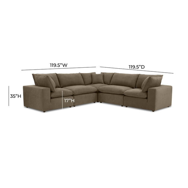 TOV Furniture Cali 5-Piece Chocolate Brown Performance Velvet L-Sectional - Luxurious Comfort for Any Space REN-L0110-SEC-1