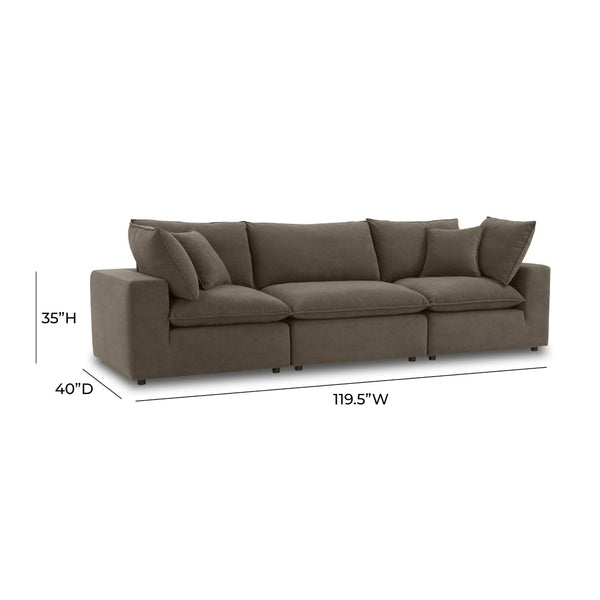 TOV Furniture Cali 120" Modular Chocolate Brown Velvet Sofa - Luxurious Comfort, Versatile Design, Easy Care! REN-L0110