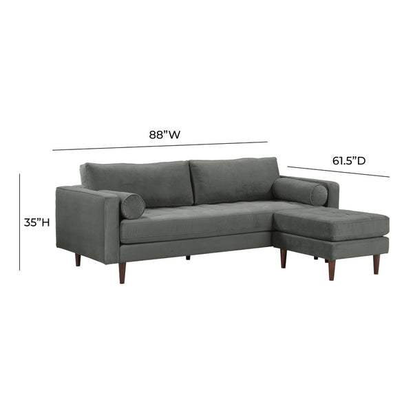 TOV Furniture Cave 2-Piece Velvet Sectional Sofa & Ottoman - Elegant Mid-Century Design for Modern Comfort and Style REN-L01143-SEC
