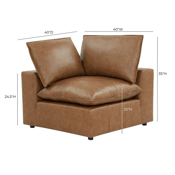 TOV Furniture Cali Brown Leather Modular Corner Chair - Stylish, Versatile, and Comfortable for Any Living Space REN-L0130-C