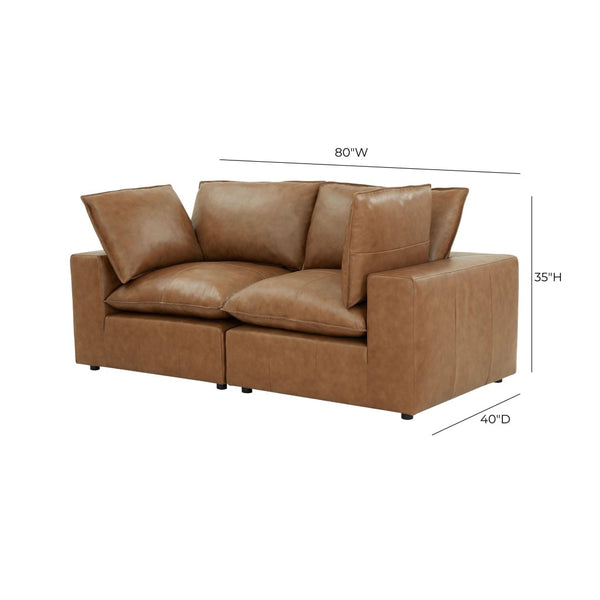 TOV Furniture Cali 80" Brown Leather Modular Loveseat – Stylish, Flexible Seating for Modern Living Spaces REN-L0130-LS