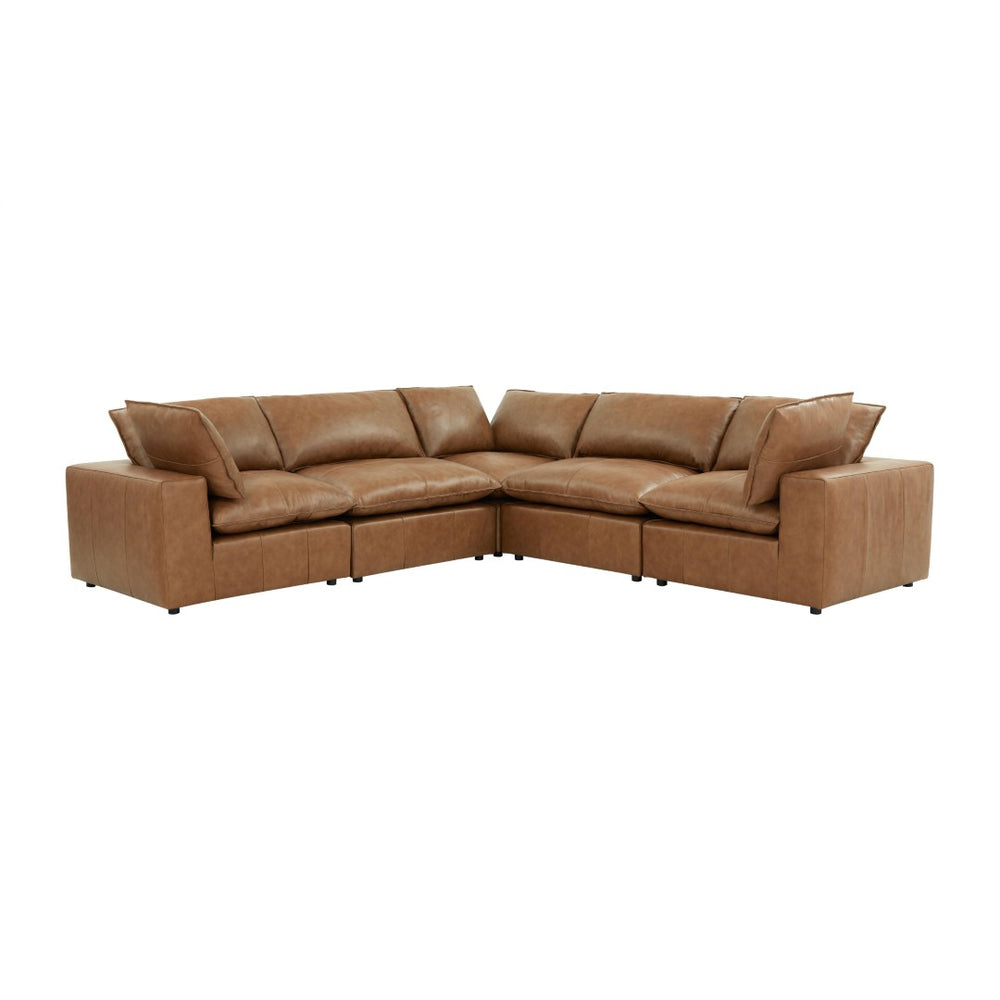 TOV Furniture Cali 5-Piece Modular L-Sectional Sofa in Brown Leather – Stylish, Versatile Comfort for Any Space REN-L0130-SEC1