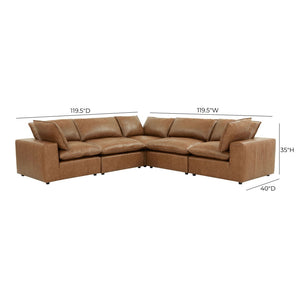 TOV Furniture Cali 5-Piece Modular L-Sectional Sofa in Brown Leather – Stylish, Versatile Comfort for Any Space REN-L0130-SEC1