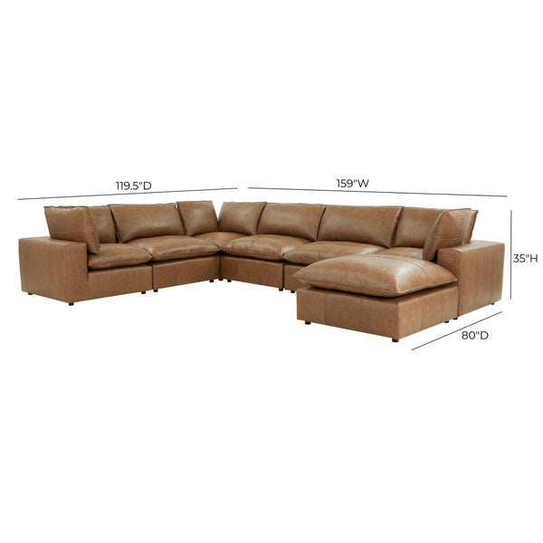 TOV Furniture Cali 7-Piece Brown Leather Modular Chaise Sectional - Stylish, Customizable Comfort for Your Home REN-L0130-SEC2