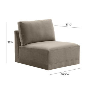 TOV Furniture Willow Velvet Modular Armless Chair – Luxurious Comfort for Custom Sectionals or Stylish Accent Seating Taupe REN-L03110-AC