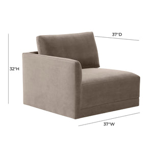 TOV Furniture Willow Velvet Modular Corner Chair – Plush Comfort & Stylish Design for Modern Living Spaces Taupe REN-L03110-LC