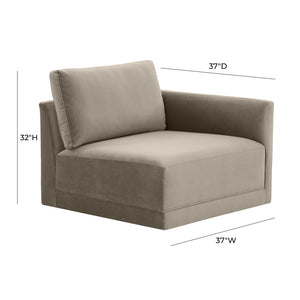 TOV Furniture Willow Velvet Modular Corner Chair - Luxurious Design with Plush Comfort for Modern Living Spaces Taupe REN-L03110-RC