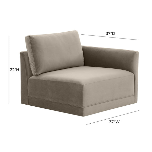 TOV Furniture Willow Velvet Modular Corner Chair - Luxurious Design with Plush Comfort for Modern Living Spaces Taupe REN-L03110-RC