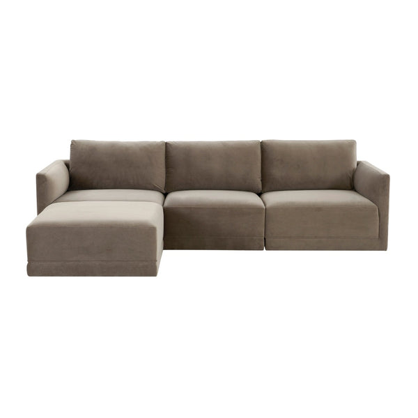 TOV Furniture Willow 4-Piece Velvet Modular Sectional - Luxurious Comfort with Versatile Design for Modern Living Taupe REN-L03110-SEC