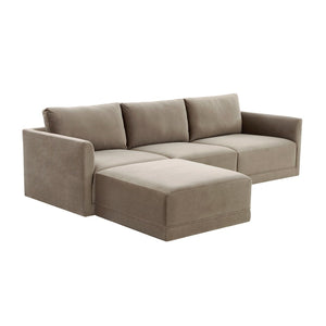 TOV Furniture Willow 4-Piece Velvet Modular Sectional - Luxurious Comfort with Versatile Design for Modern Living Taupe REN-L03110-SEC