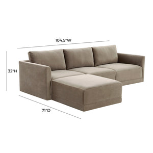 TOV Furniture Willow 4-Piece Velvet Modular Sectional - Luxurious Comfort with Versatile Design for Modern Living Taupe REN-L03110-SEC