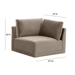 TOV Furniture Willow Velvet Modular Corner Chair - Luxurious Comfort and Modern Design for Stylish Living Spaces Taupe REN-L03110-W