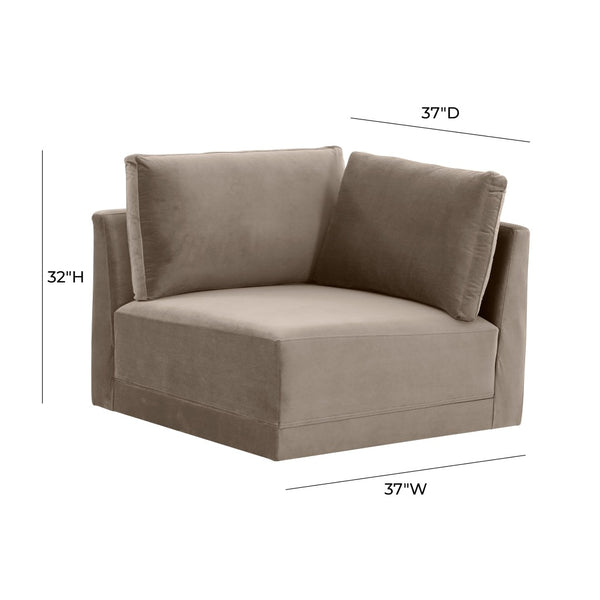 TOV Furniture Willow Velvet Modular Corner Chair - Luxurious Comfort and Modern Design for Stylish Living Spaces Taupe REN-L03110-W
