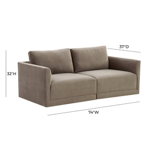 TOV Furniture Willow 74" Velvet Modular Loveseat - Luxurious Comfort and Versatile Design for Modern Spaces Taupe REN-L03112