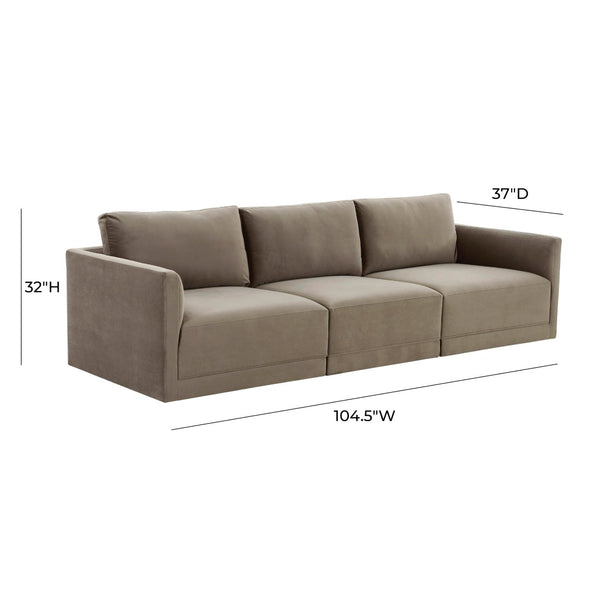 TOV Furniture Willow 105" Velvet Modular Sectional Sofa - Luxurious Comfort, Versatile Design for Any Space Taupe REN-L03113
