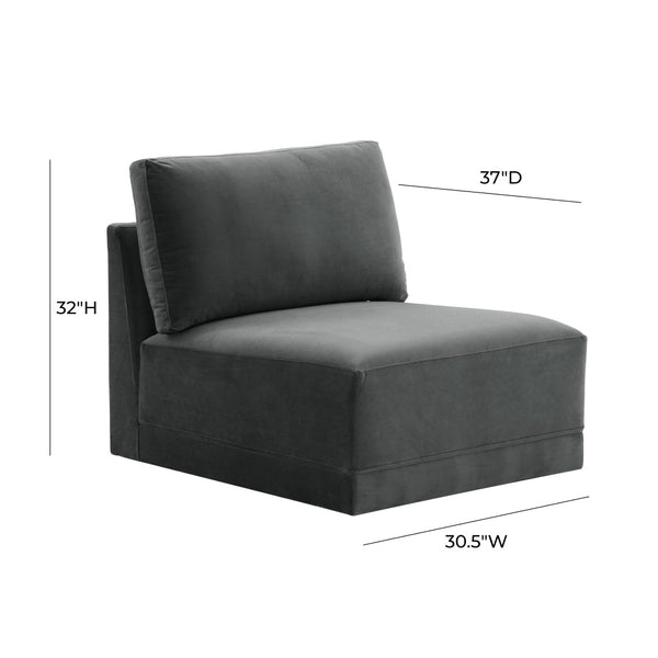 TOV Furniture Willow Velvet Modular Armless Chair – Luxurious Comfort for Custom Sectionals or Stylish Accent Seating Charcoal REN-L03120-AC