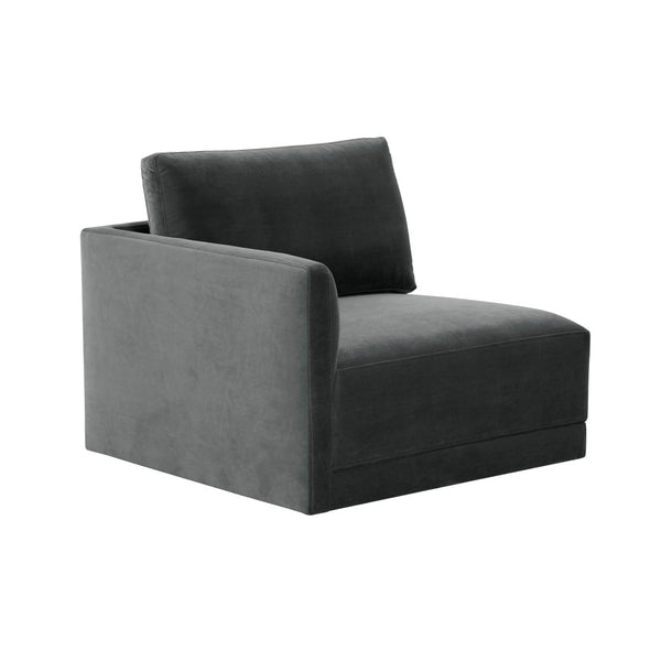 TOV Furniture Willow Velvet Modular Corner Chair – Plush Comfort & Stylish Design for Modern Living Spaces Charcoal REN-L03120-LC