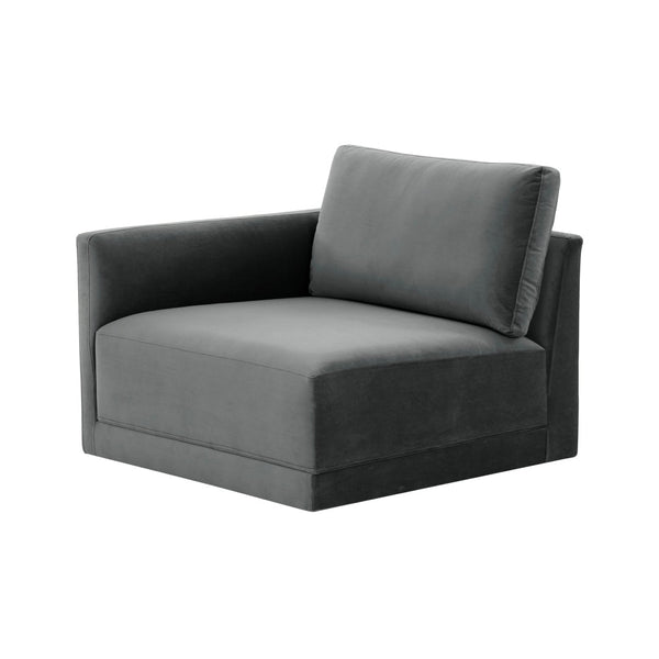 TOV Furniture Willow Velvet Modular Corner Chair – Plush Comfort & Stylish Design for Modern Living Spaces Charcoal REN-L03120-LC