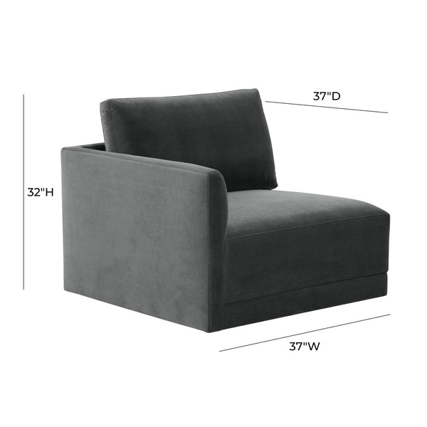 TOV Furniture Willow Velvet Modular Corner Chair – Plush Comfort & Stylish Design for Modern Living Spaces Charcoal REN-L03120-LC