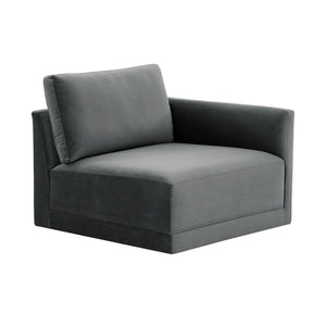 TOV Furniture Willow Velvet Modular Corner Chair - Luxurious Design with Plush Comfort for Modern Living Spaces Charcoal REN-L03120-RC
