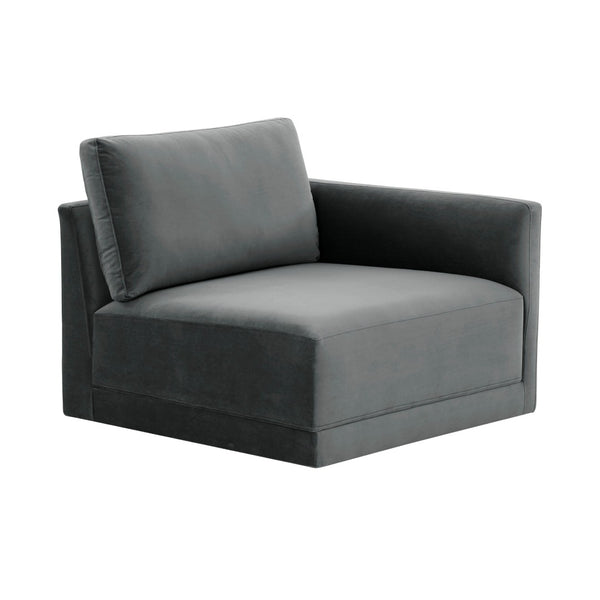 TOV Furniture Willow Velvet Modular Corner Chair - Luxurious Design with Plush Comfort for Modern Living Spaces Charcoal REN-L03120-RC