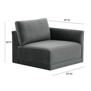 TOV Furniture Willow Velvet Modular Corner Chair - Luxurious Design with Plush Comfort for Modern Living Spaces Charcoal REN-L03120-RC