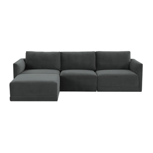 TOV Furniture Willow 4-Piece Velvet Modular Sectional - Luxurious Comfort with Versatile Design for Modern Living Charcoal REN-L03120-SEC