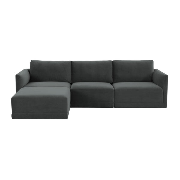 TOV Furniture Willow 4-Piece Velvet Modular Sectional - Luxurious Comfort with Versatile Design for Modern Living Charcoal REN-L03120-SEC