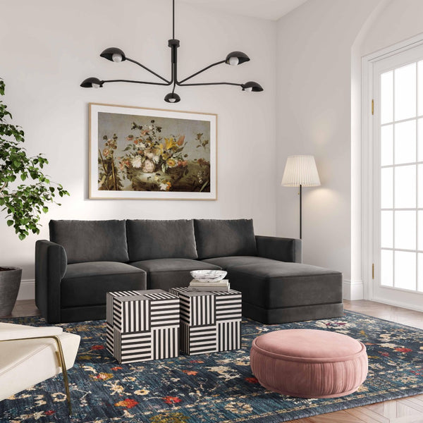 TOV Furniture Willow 4-Piece Velvet Modular Sectional - Luxurious Comfort with Versatile Design for Modern Living Charcoal REN-L03120-SEC